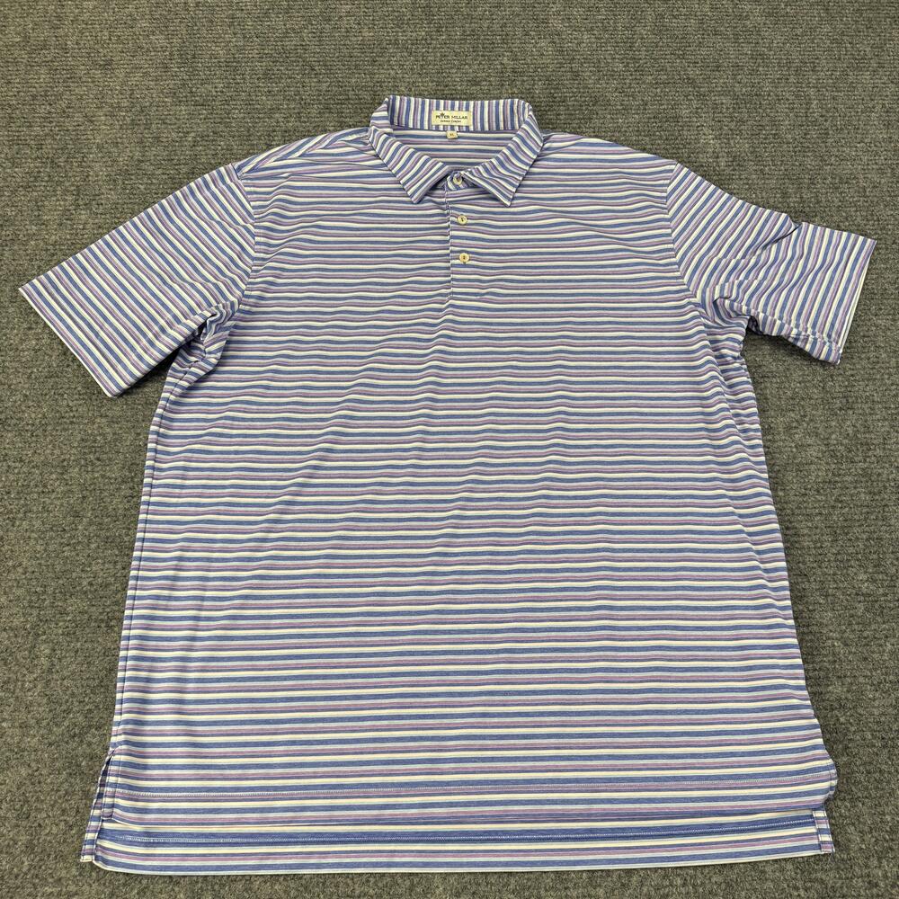 Peter Millar Polo Shirt Mens XL Blue Purple Stripe Summer Comfort Golf Stretch